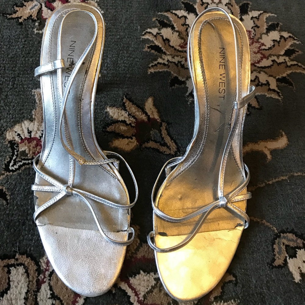 Nine West Silver Stilletto Sandals 8.5